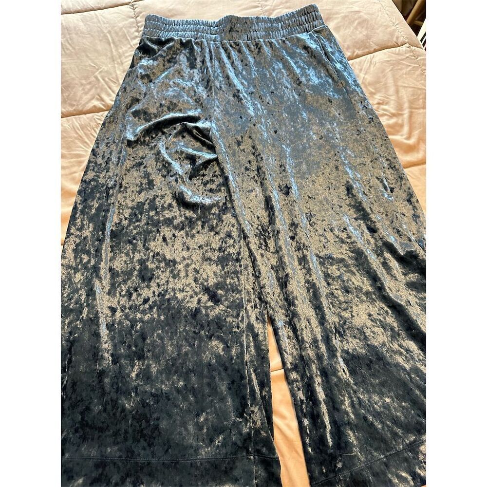A New Day Women's Wide-Leg Crushed Velvet Pants Blue Size Large